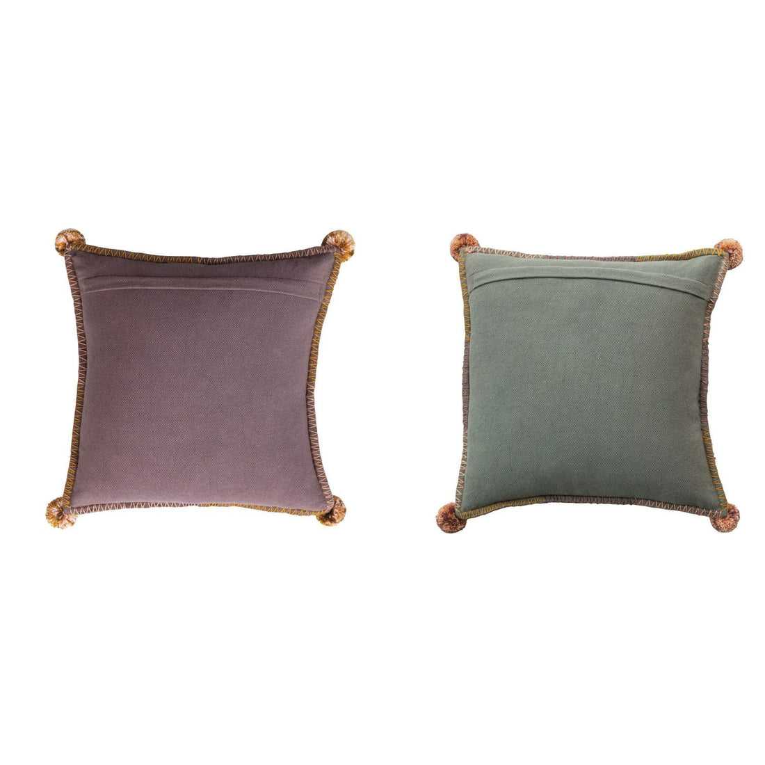 18" Square Tufted Floral Pillow with Pom Poms