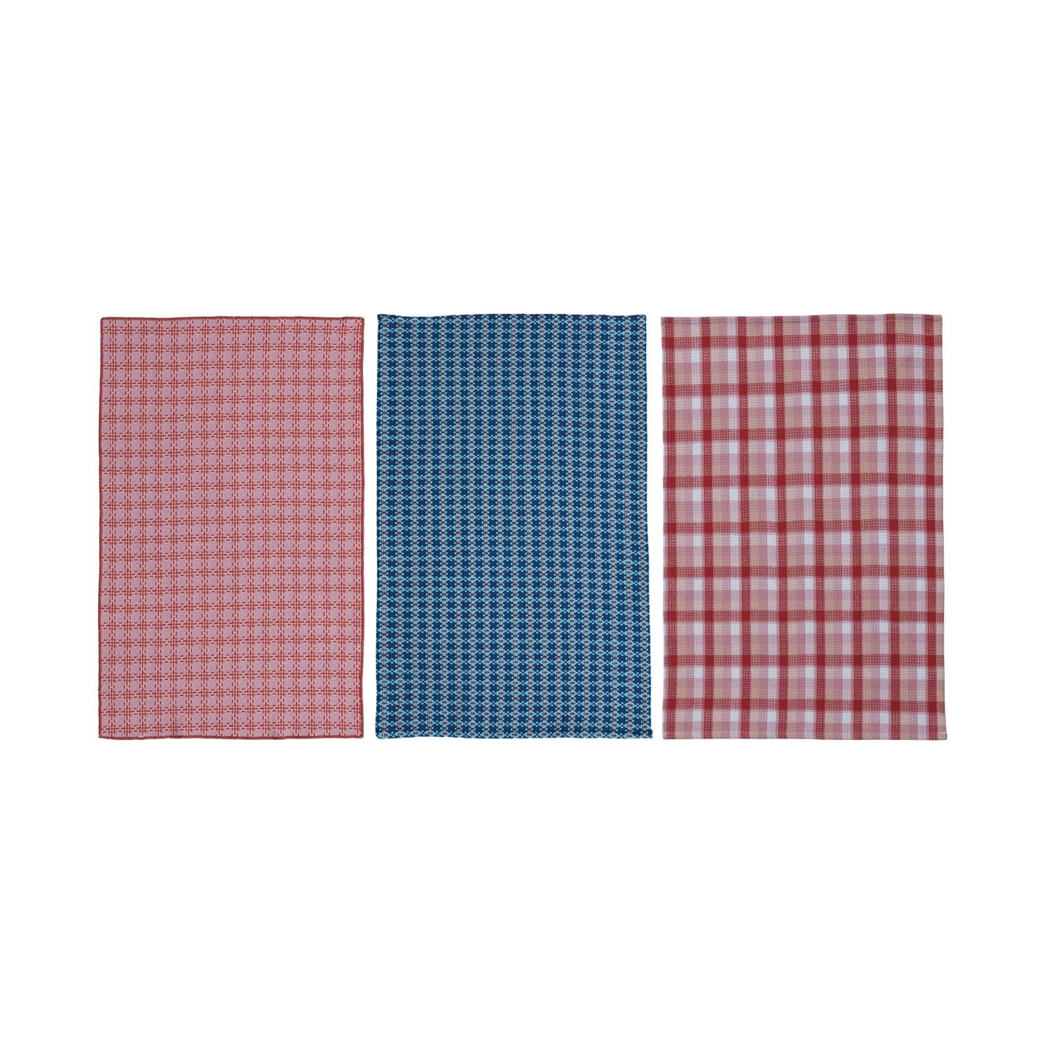 Waffle Weave Tea Towel with Pattern &amp; Stitched Edge