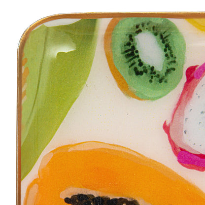 Enameled Metal Trays w/ Fruit/Abstract Image &amp; Gold Rim
