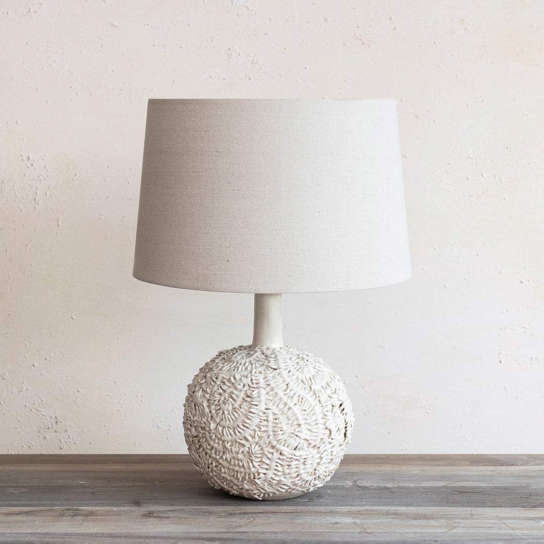 Handmade Textured Stoneware Table Lamp w/ Fabric Shade (Each One Will Vary)