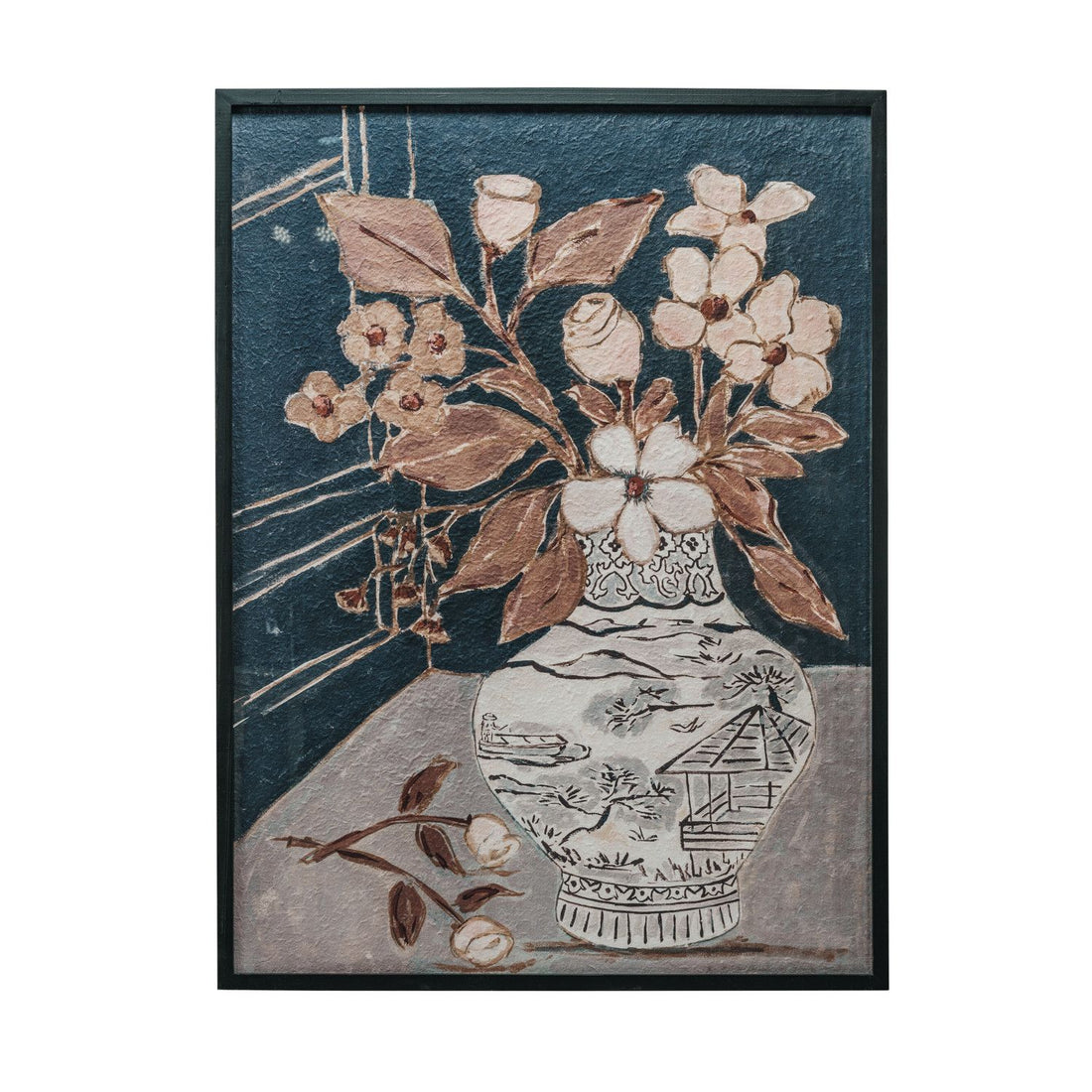 36"W x 48"H Wood Framed Wall Flowers in Vase