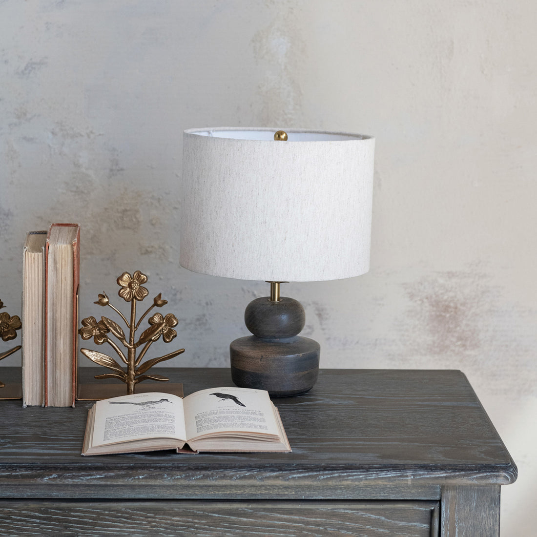 Mango Wood Table Lamp with Cotton Shade