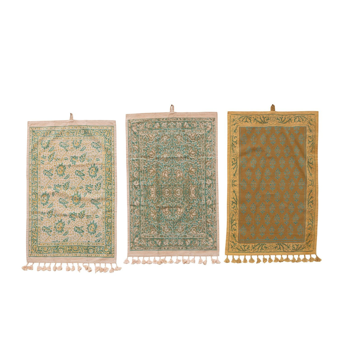 Cotton Printed Tea Towel with Designs, Tassles, Loop