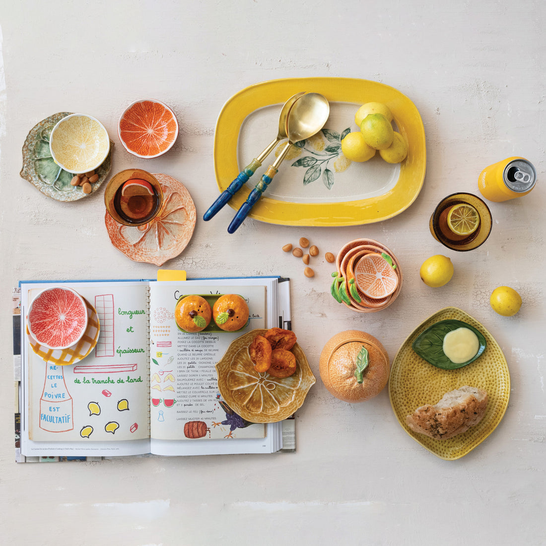 Stoneware Plate with Lemons, Reactive Crackle Glaze (