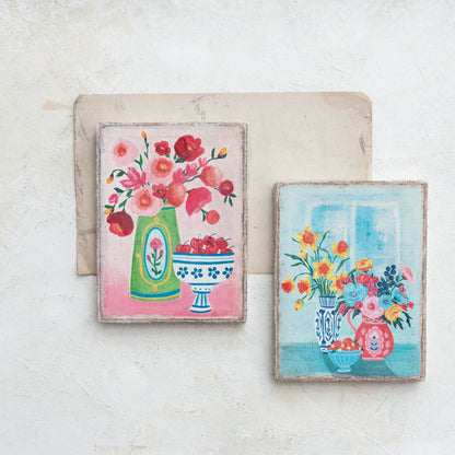 Wood Framed Canvas Flowers in Vases