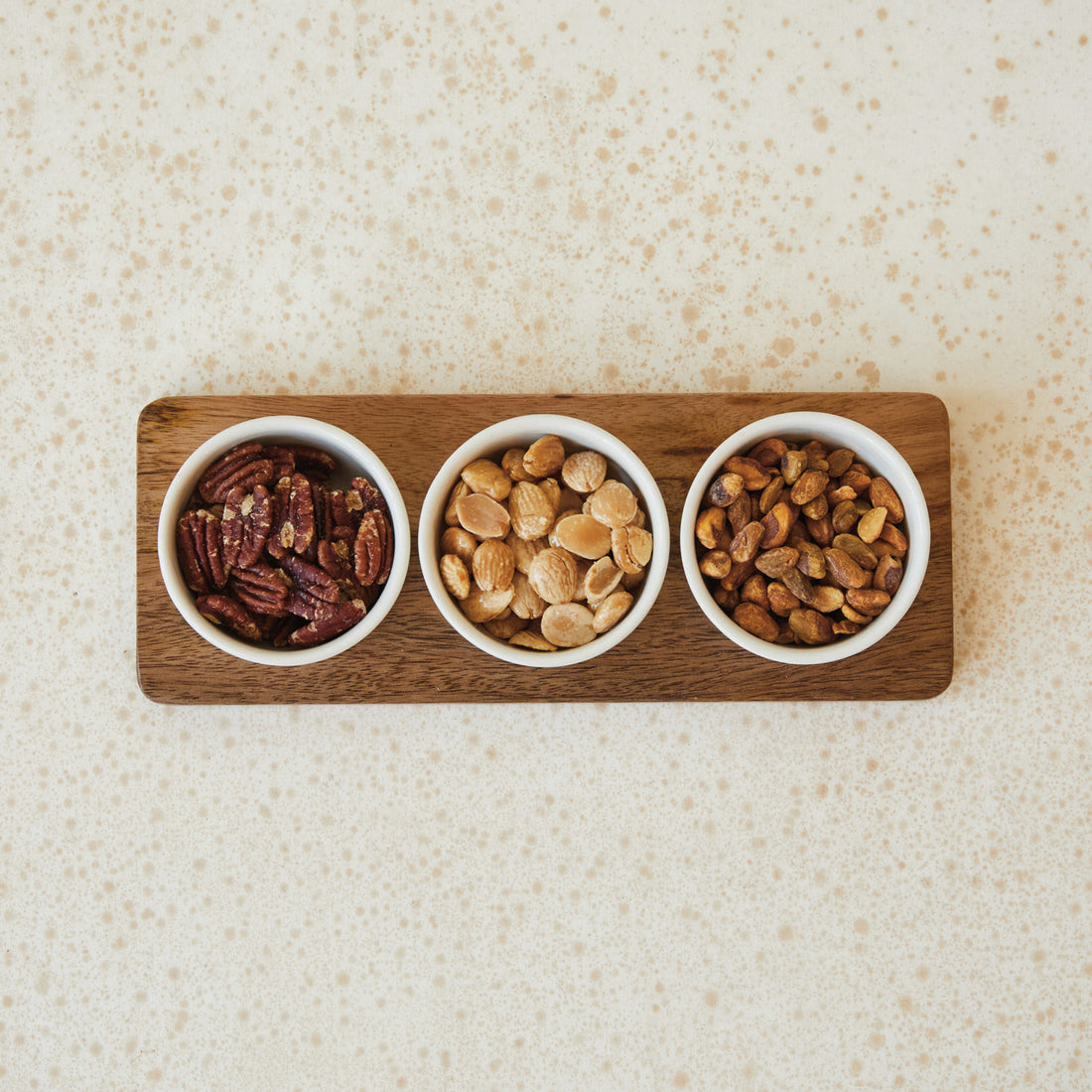 Mango Wood Tray w/ 3 Stoneware Bowls