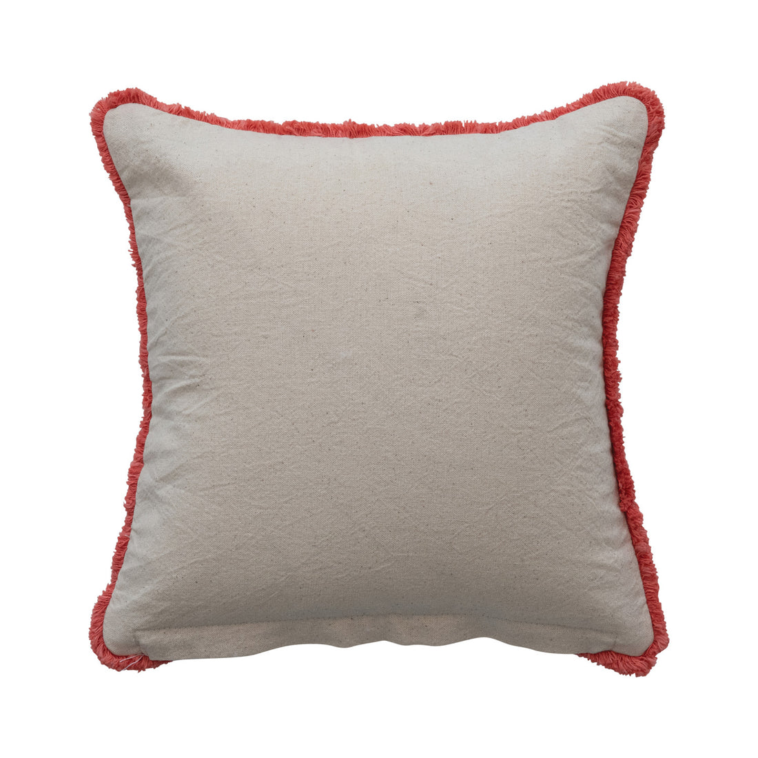 Cotton Slub Pillow with Flowers, Embroidery &amp; Eyelash Fringe
