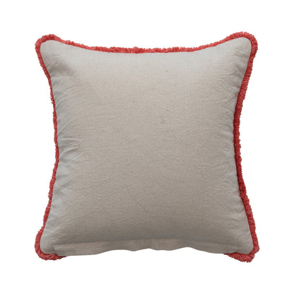 Cotton Slub Pillow with Flowers, Embroidery &amp; Eyelash Fringe