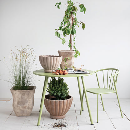 Green Metal Indoor/Outdoor Chair with Slatted Back
