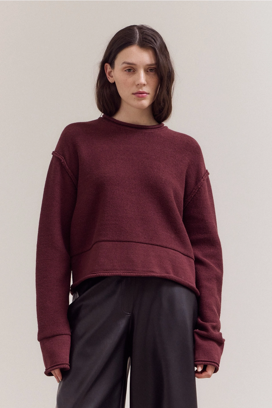 Rolled Edge Detail Long Sleeve Top