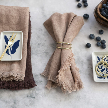 Stoneware Plates w/ Botanicals, Blue &amp; Cream Color