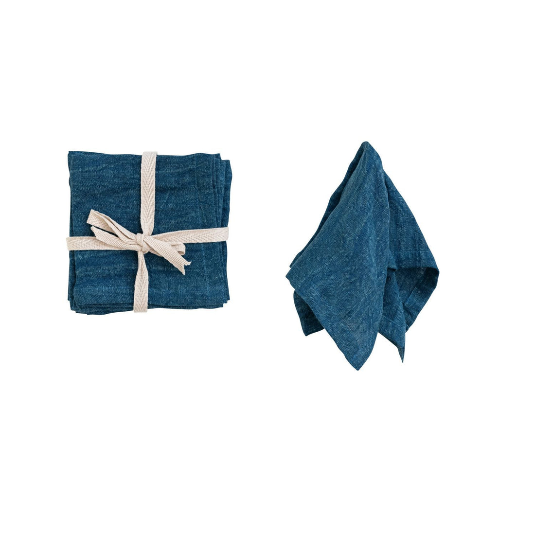 10" Navy Stonewashed Linen Cocktain Napkins