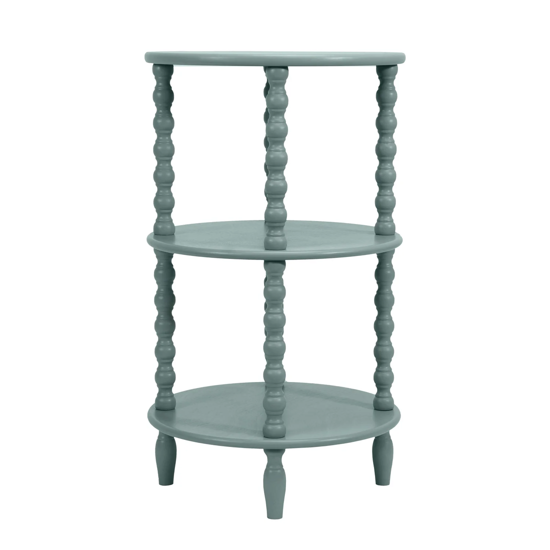 Blue Wood Table with 2 Shelves &amp; Turned Legs