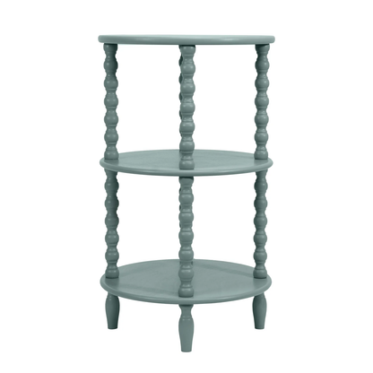 Blue Wood Table with 2 Shelves &amp; Turned Legs