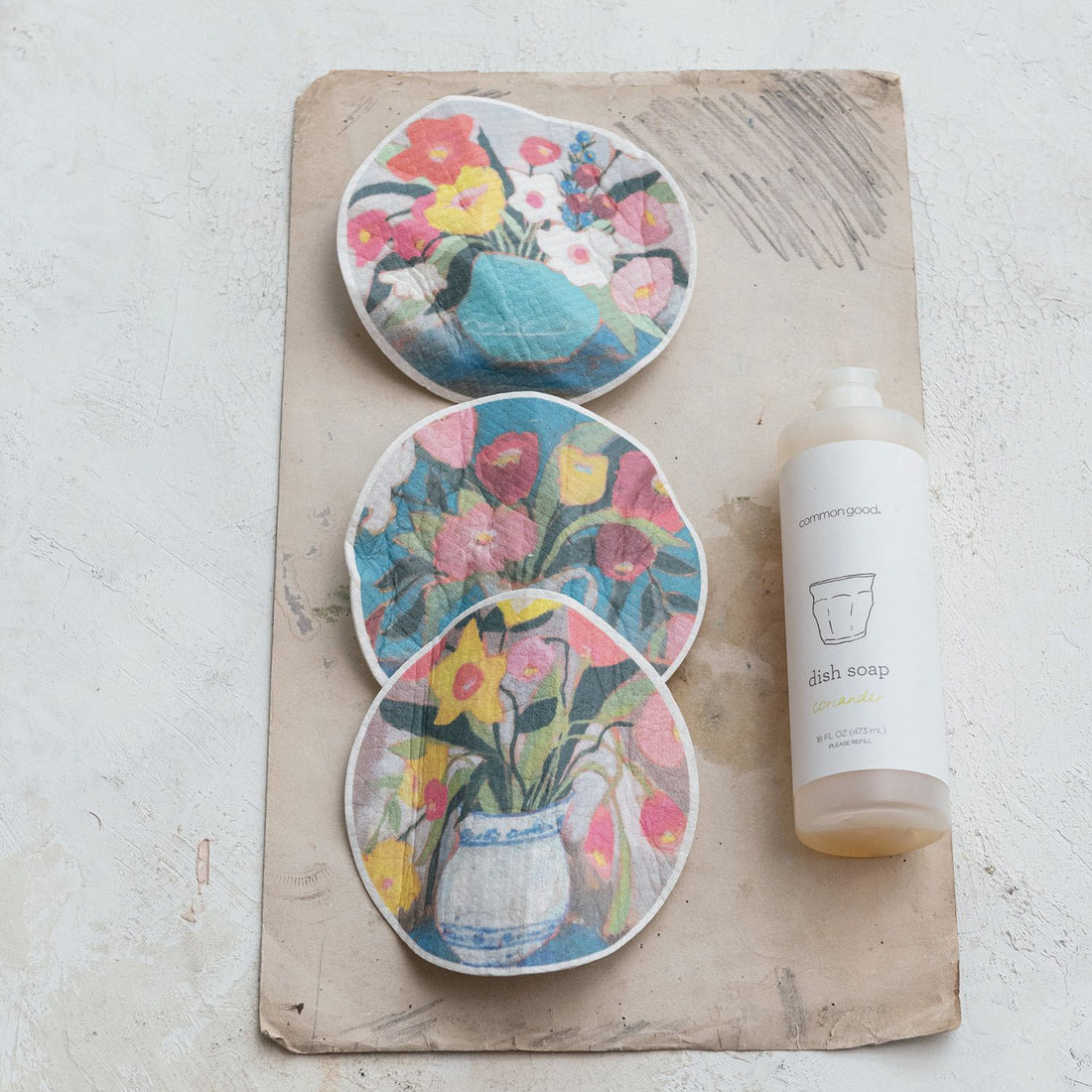 Reusable Sponge Cloth with Flowers in Vase