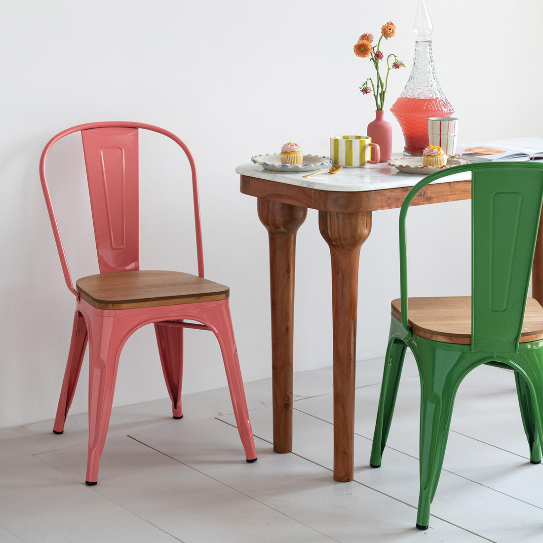 Metal &amp; Wood Schoolhouse Chair, Green &amp; Natural