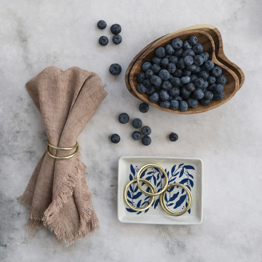 Stoneware Plates w/ Botanicals, Blue &amp; Cream Color
