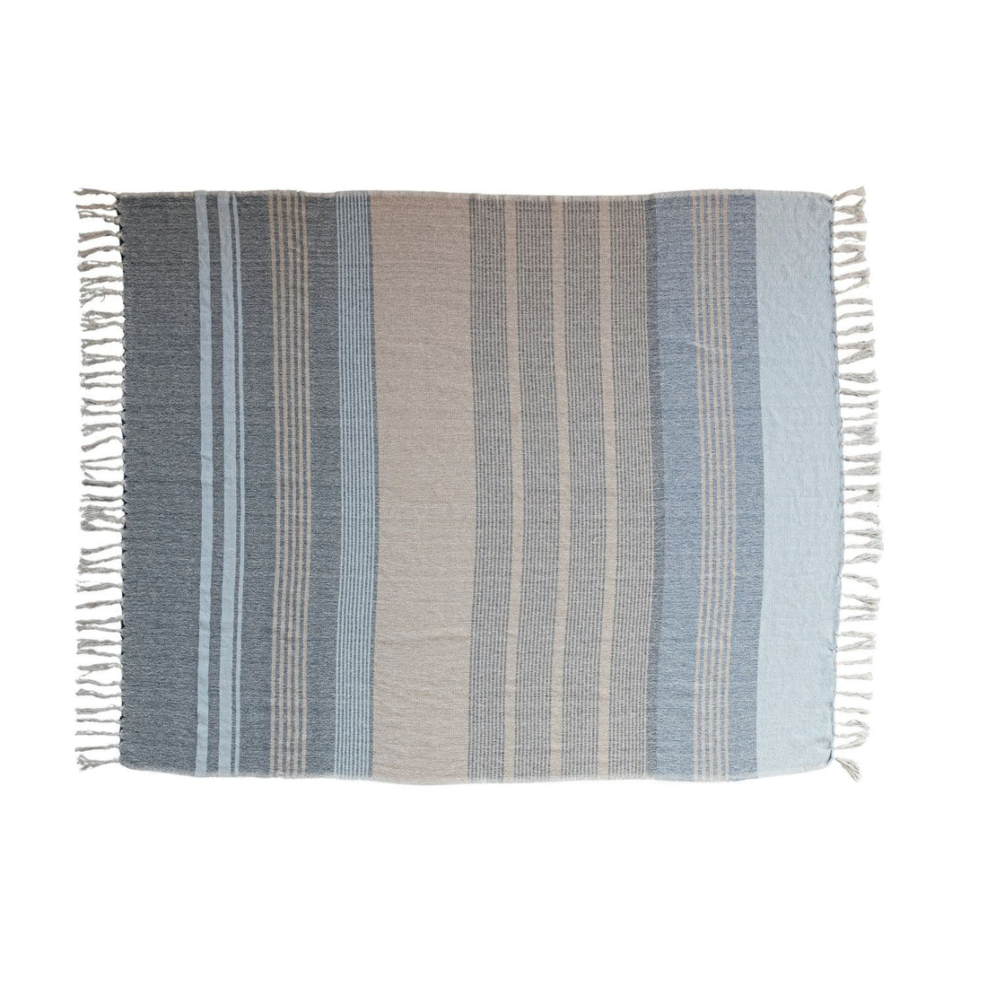 Woven Cotton Throw Blanket with Stripes & Fringe
