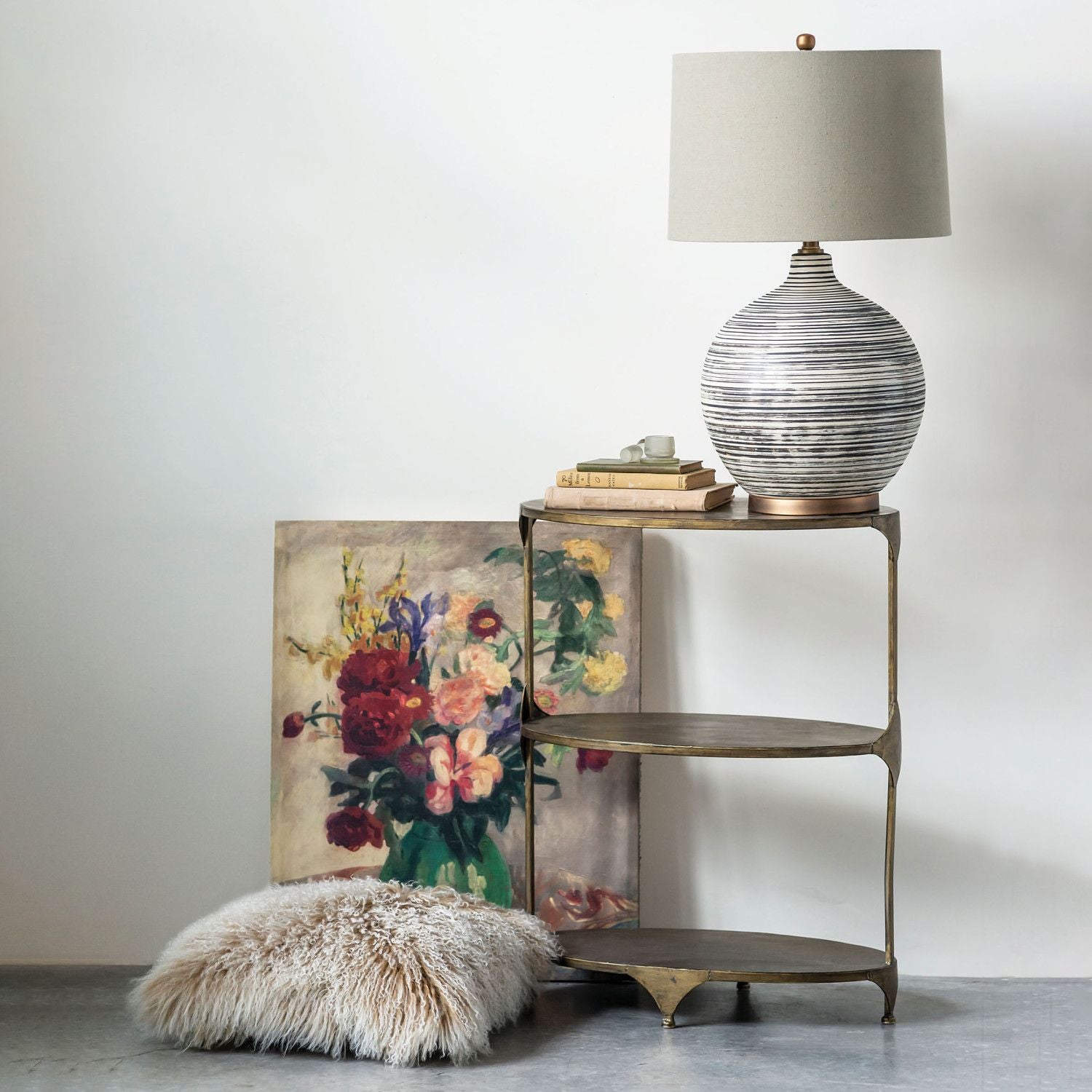 Oval Metal 3-tier Shelf with Antique Finish | Pick Up Only