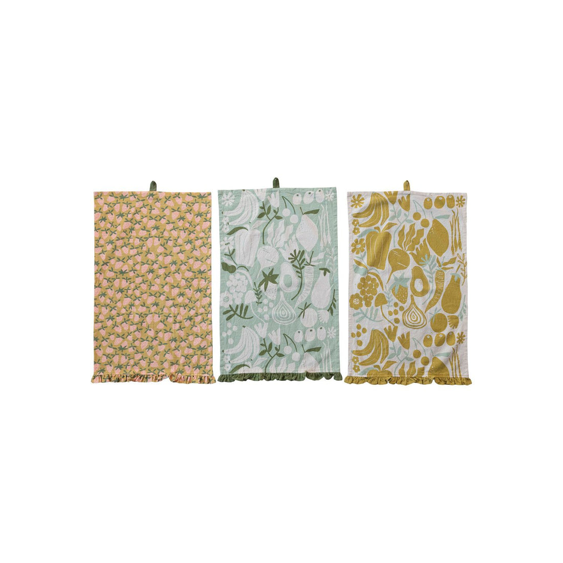 Tea Towel with Fruit/Vegetables, Ruffles &amp; Loop