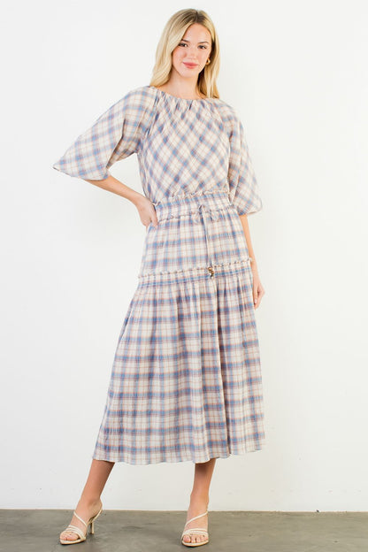Plaid Tiered Maxi Skirt