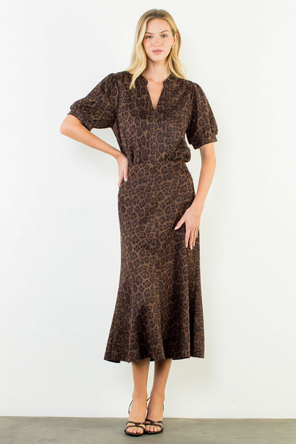 Suede Leopard V-Neck Top