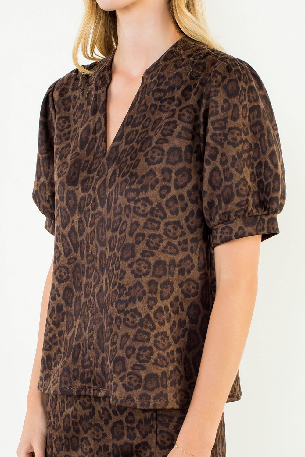 Suede Leopard V-Neck Top