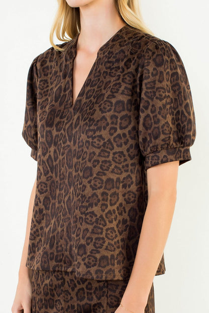 Suede Leopard V-Neck Top