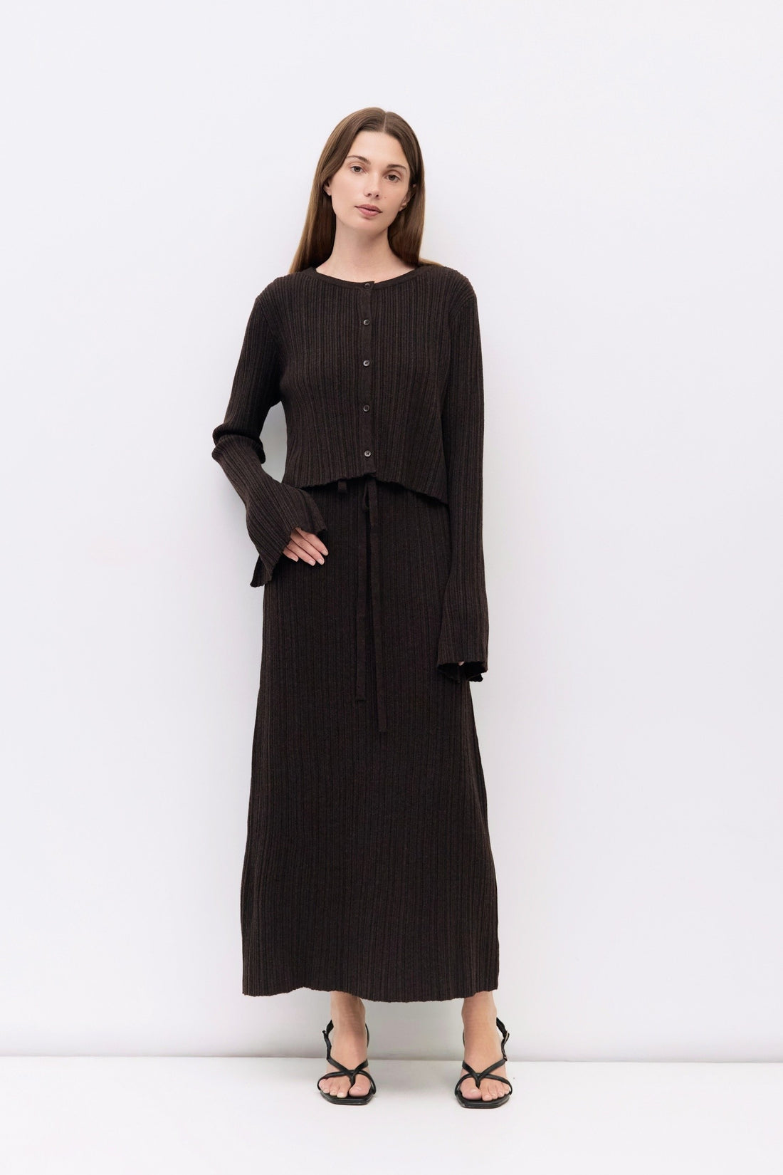 Ribbed Knit Crewneck Cardigan