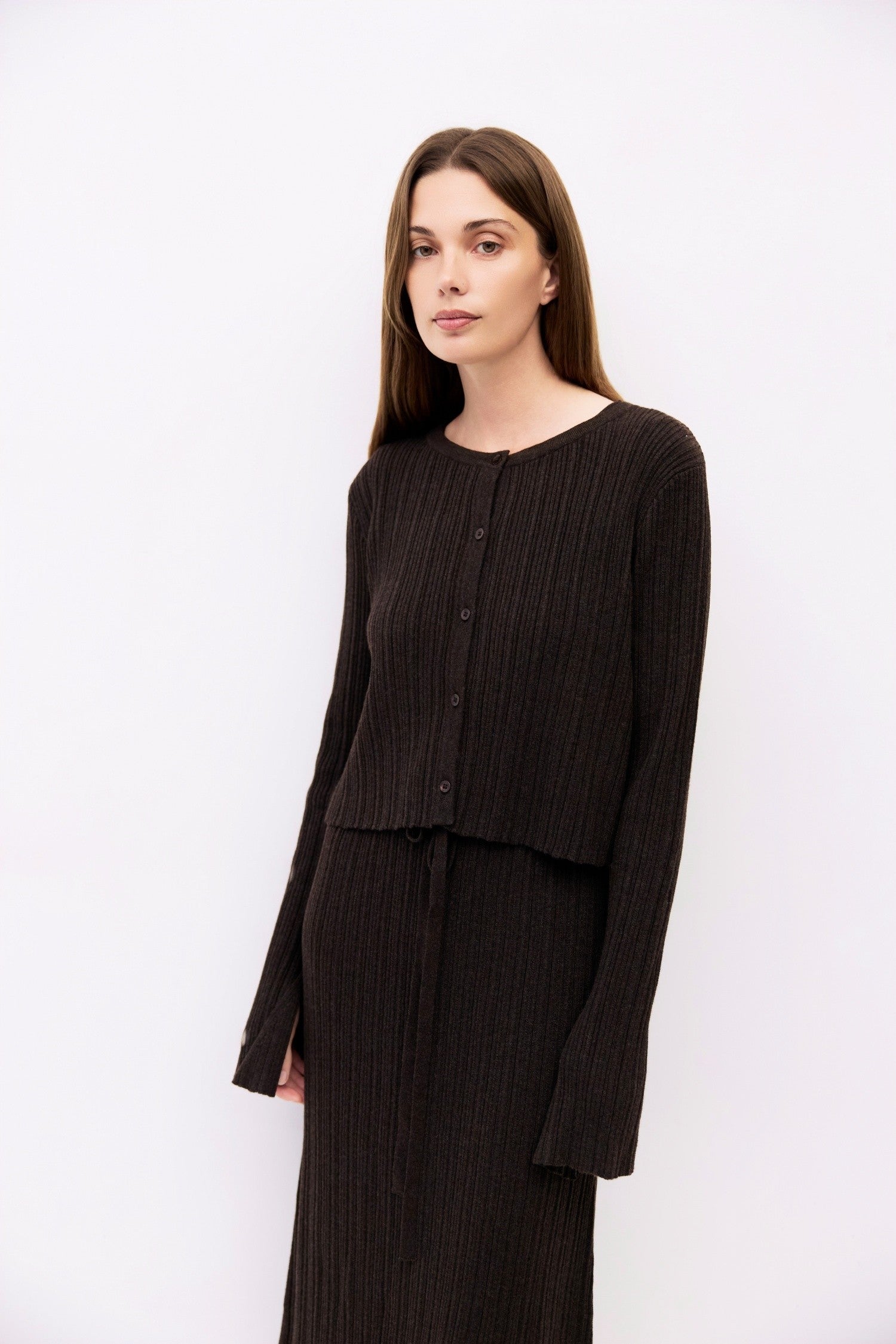 Ribbed Knit Crewneck Cardigan