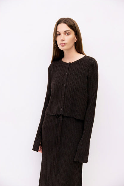 Ribbed Knit Crewneck Cardigan