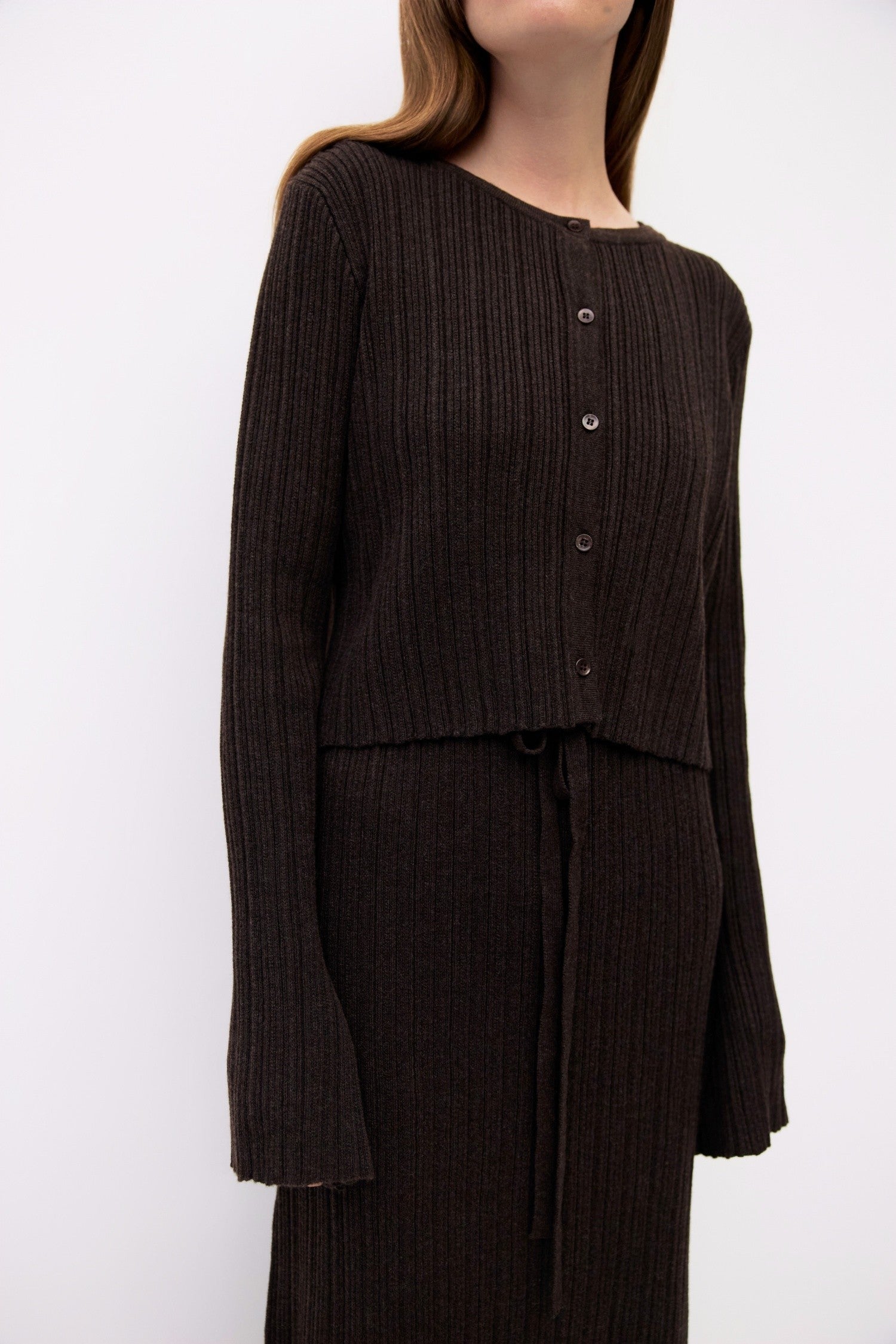 Ribbed Knit Crewneck Cardigan