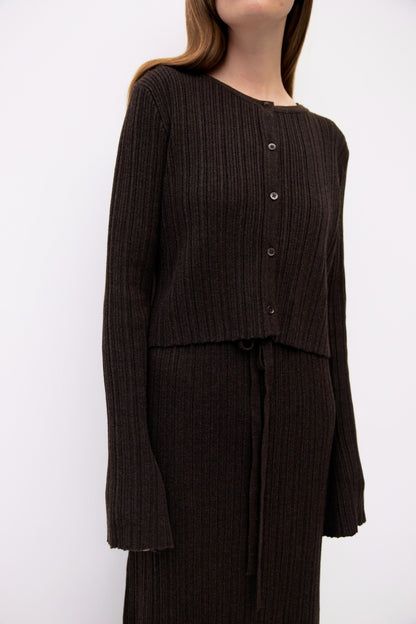 Ribbed Knit Crewneck Cardigan