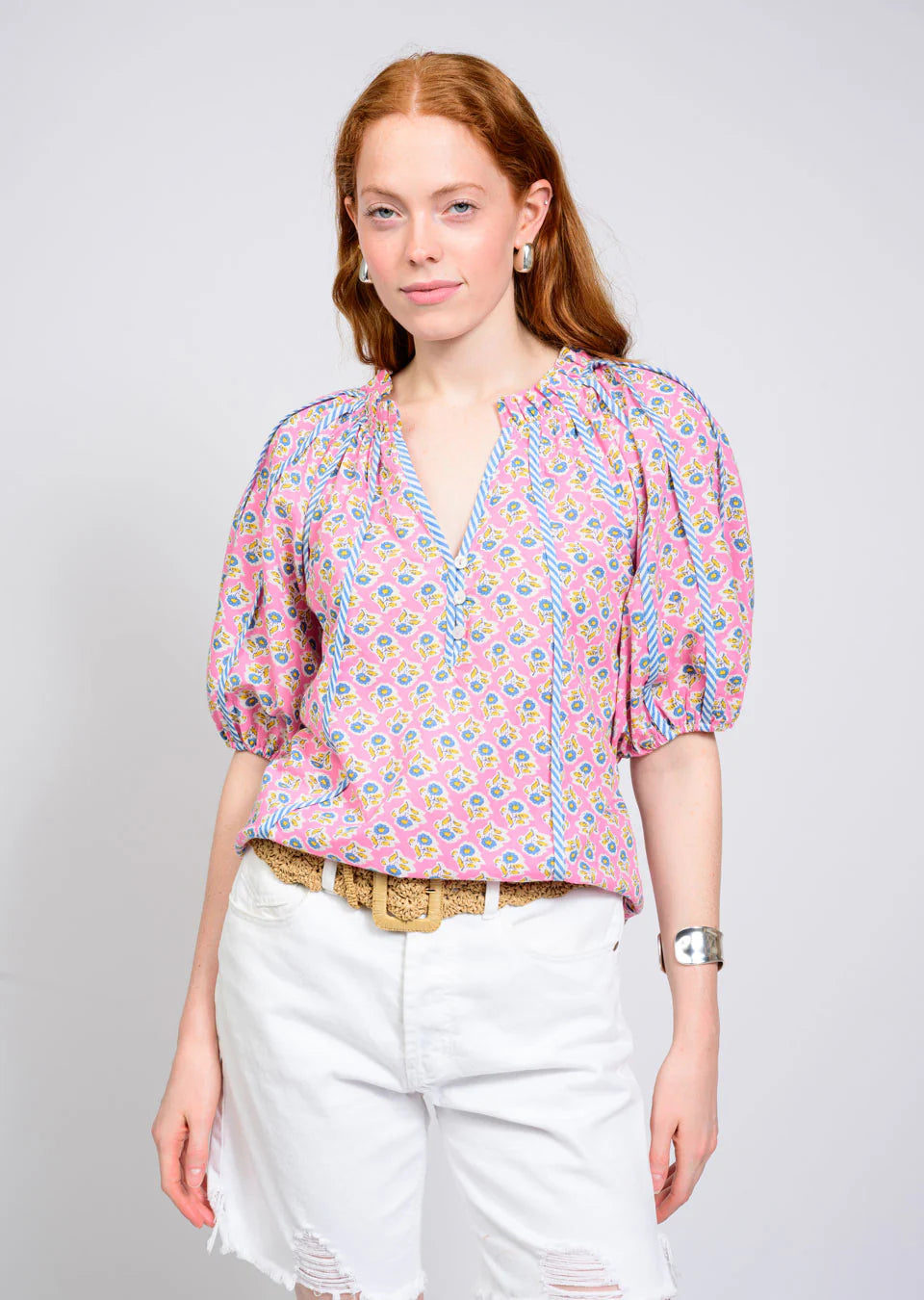 Breezy Floral Puff-Sleeve Top