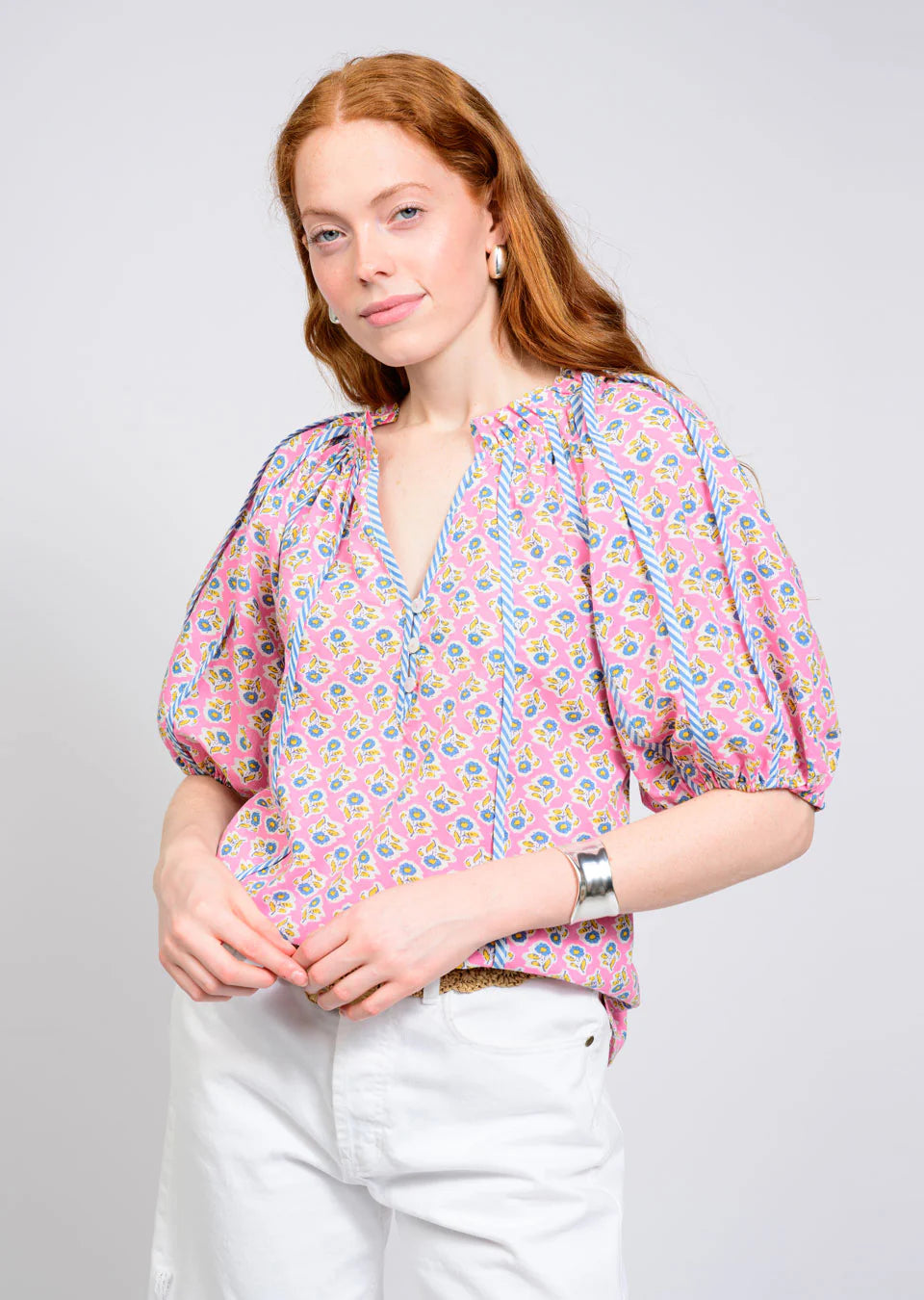 Breezy Floral Puff-Sleeve Top