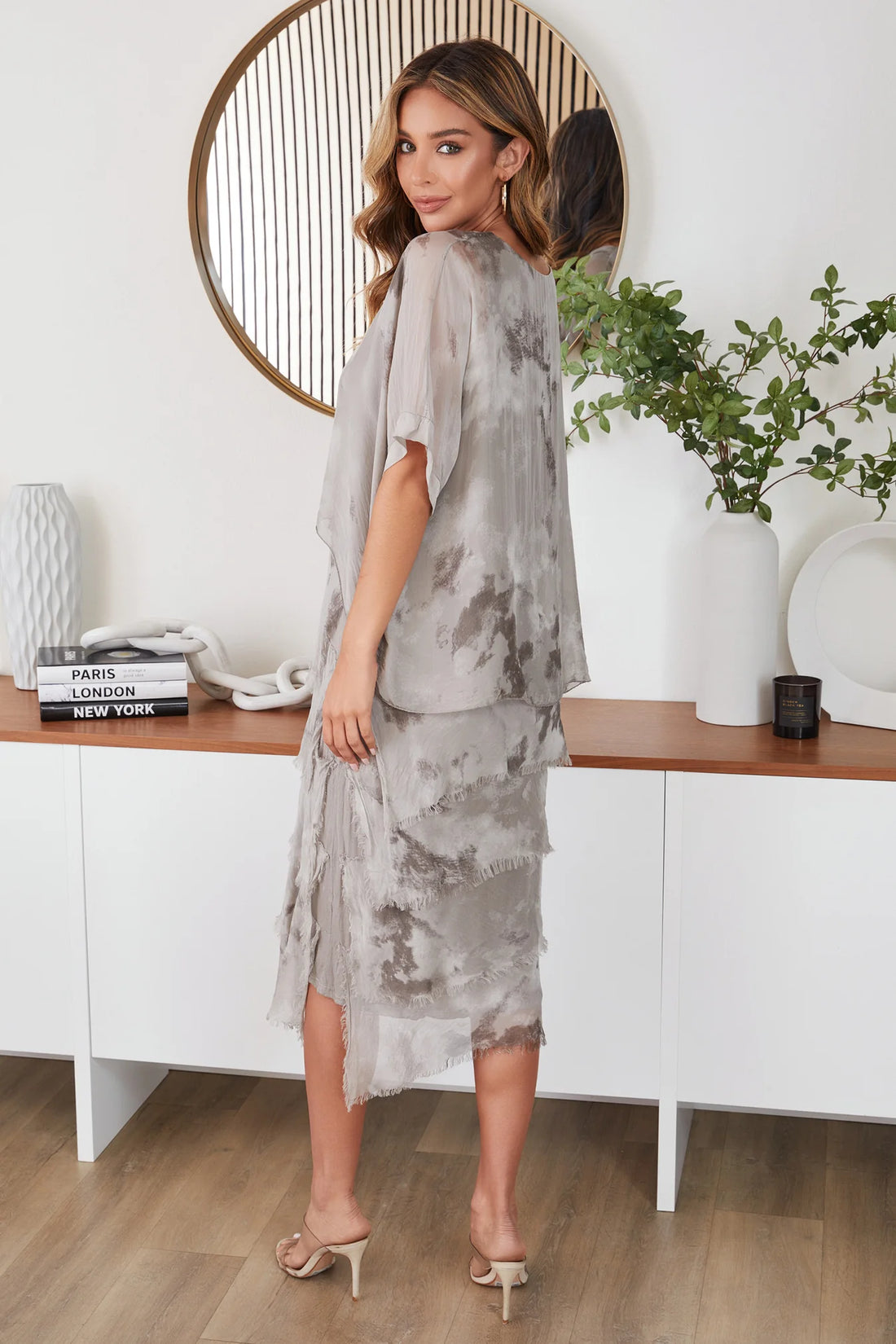 Splatter Print Ruffle Tiered Silk Dress