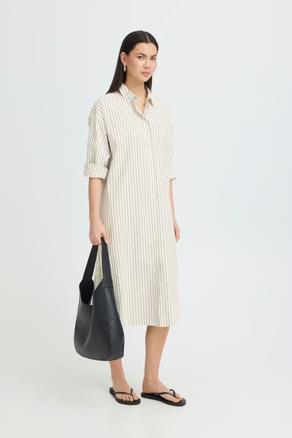 Pinstripe Midi Shirt Dress