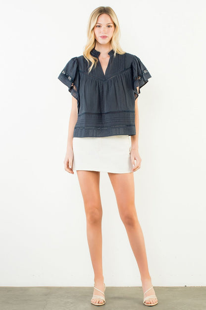 Midnight Eyelet Flutter Blouse