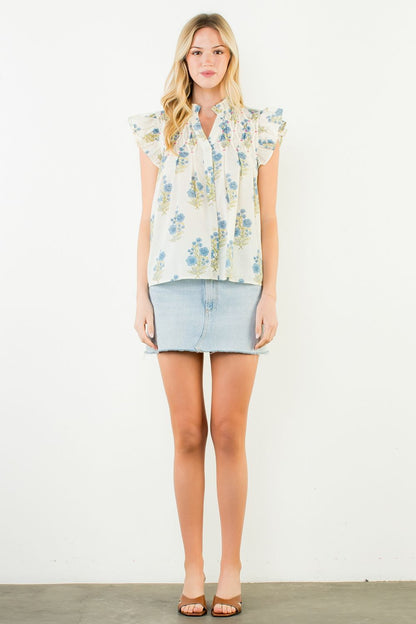 Floral Flutter Sleeve Top