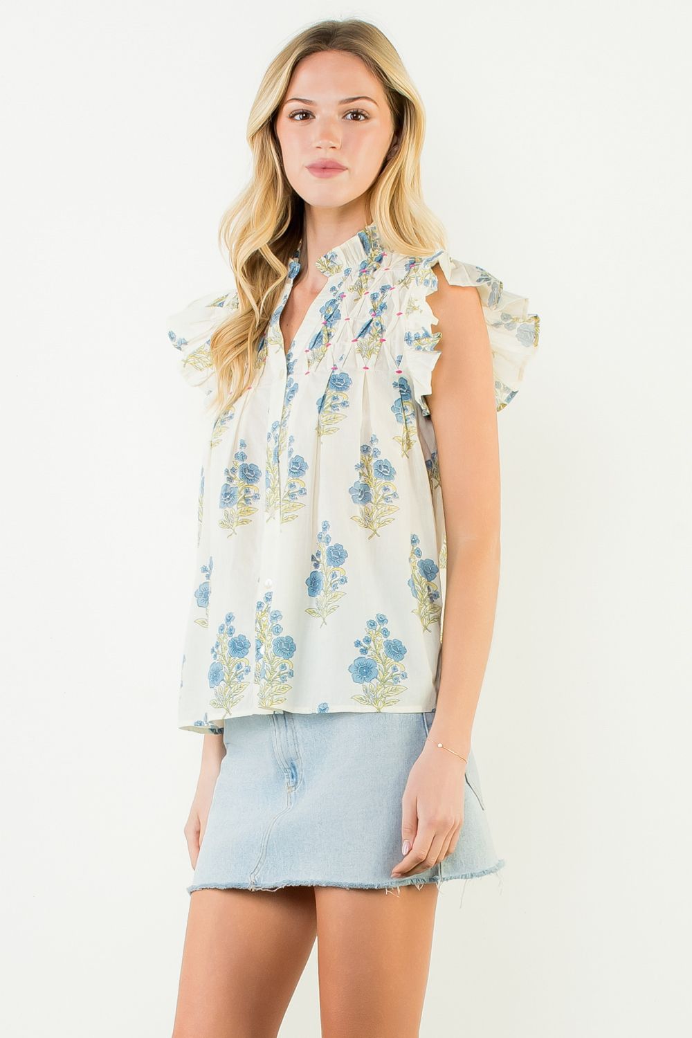 Floral Flutter Sleeve Top