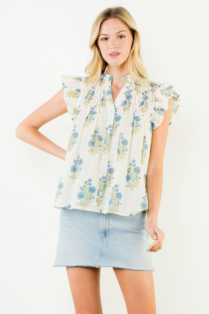 Floral Flutter Sleeve Top