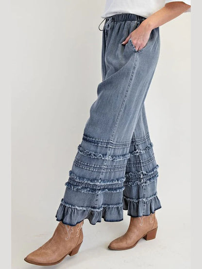 Dark Denim Fray Washed Pants