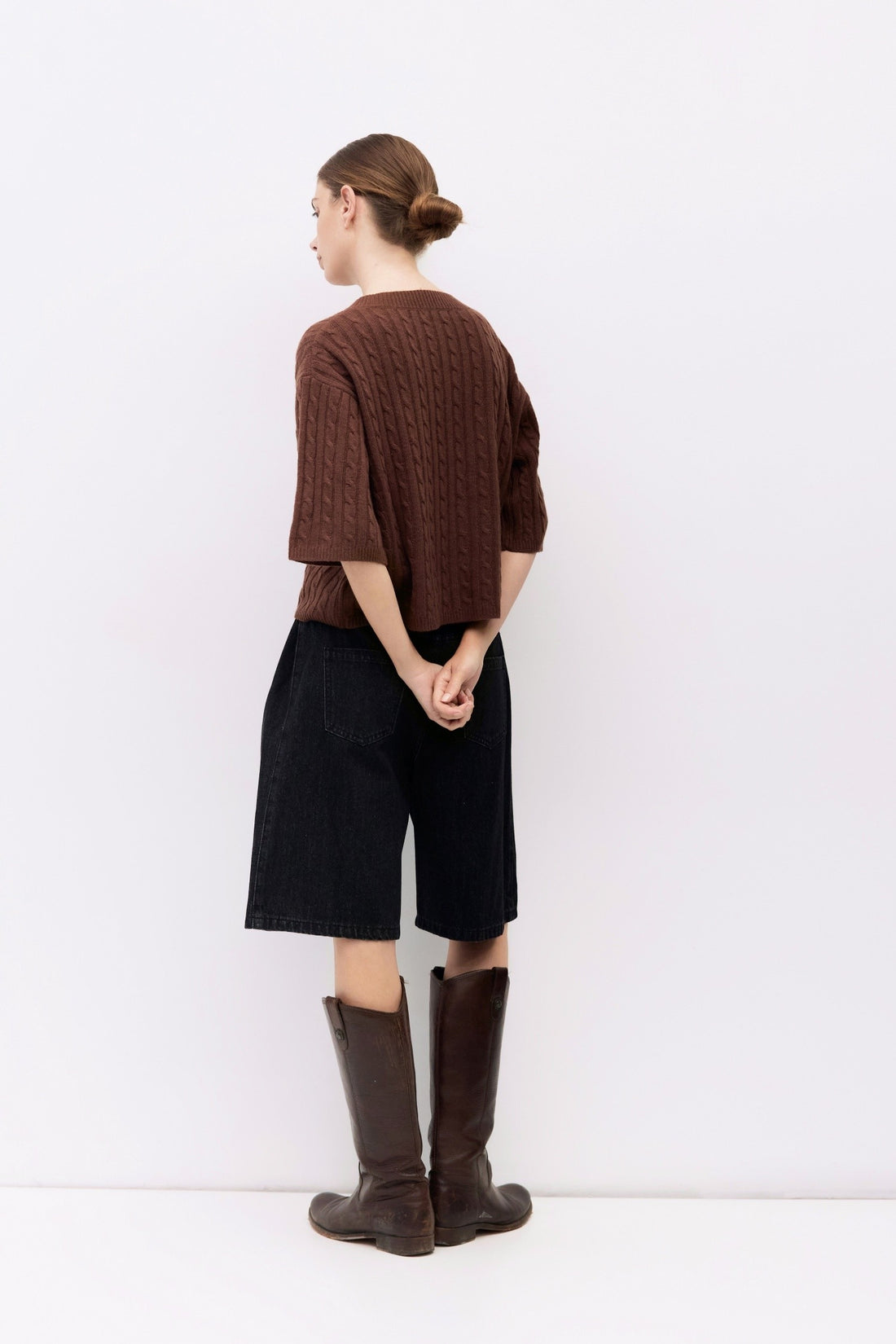 Short Sleeve Cable Knit Sweater