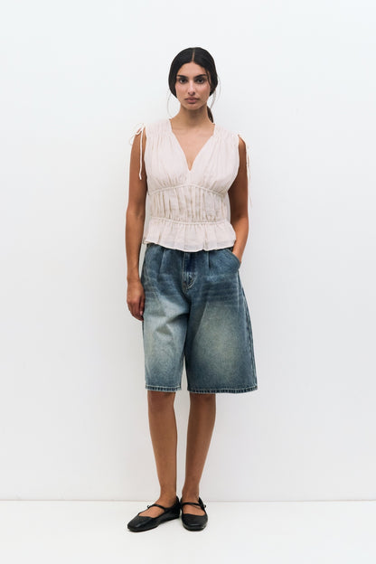 V Neck Tank Top with String Detail