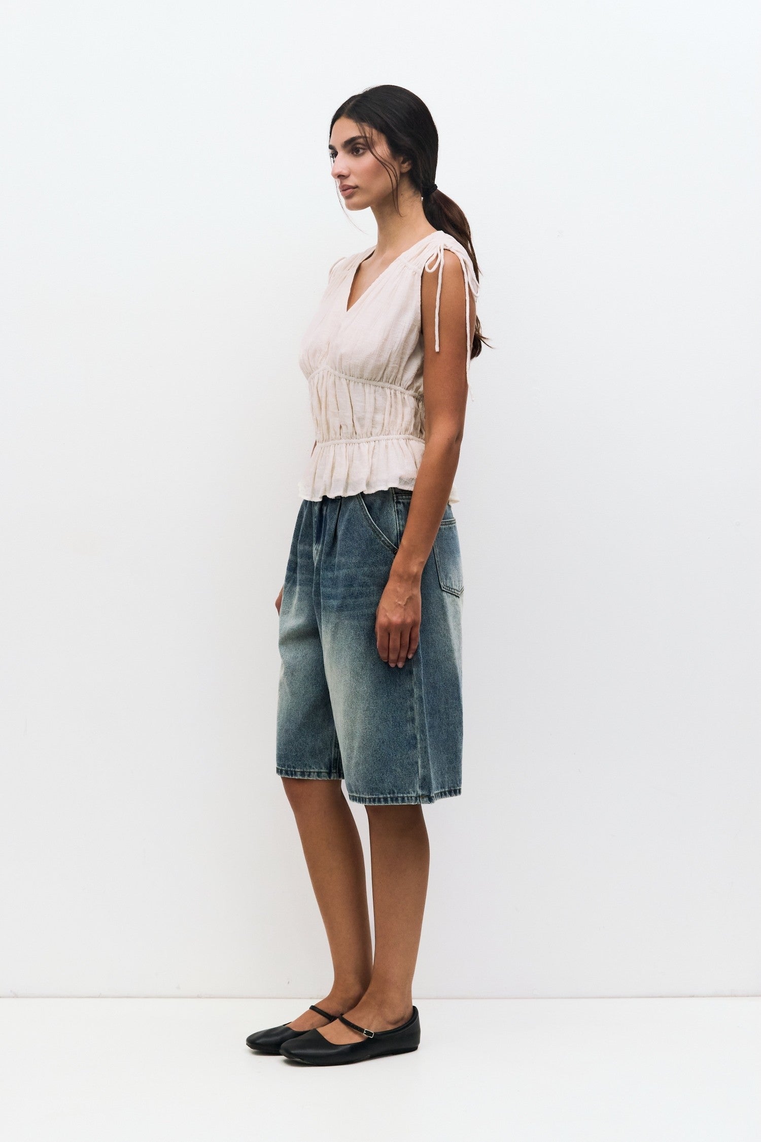 V Neck Tank Top with String Detail