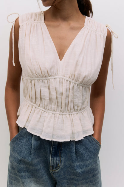 V Neck Tank Top with String Detail