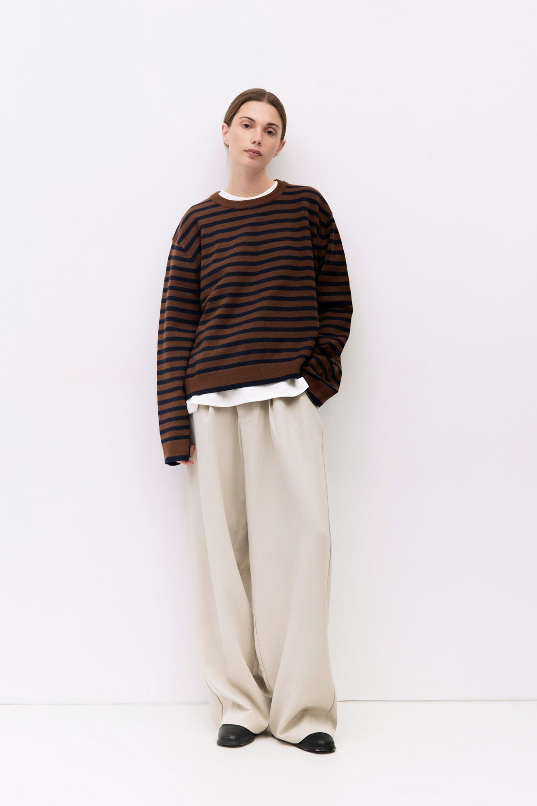 Navy &amp; Brown Striped Pullover Sweater