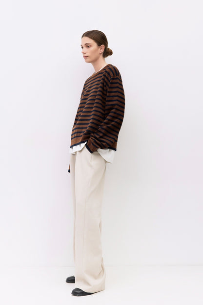 Navy &amp; Brown Striped Pullover Sweater