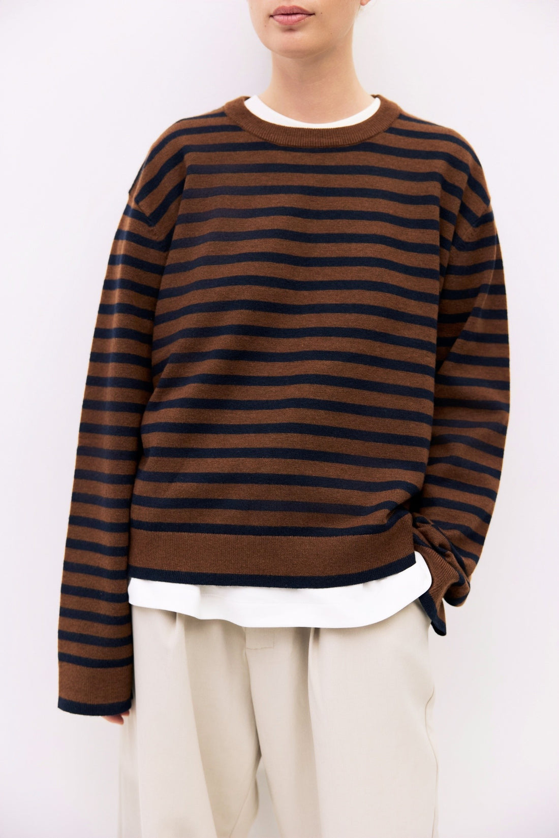 Navy &amp; Brown Striped Pullover Sweater