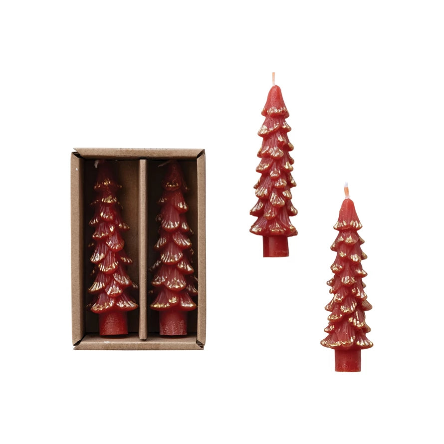 Red Unscented Tree Shaped Taper Candles, Set of 2